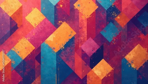 Abstract geometric shapes repeat in vibrant colors , illustration, bright, contemporary