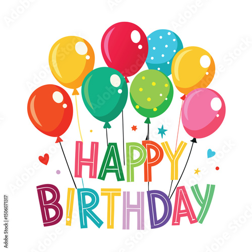 Colorful birthday balloons with happy birthday text