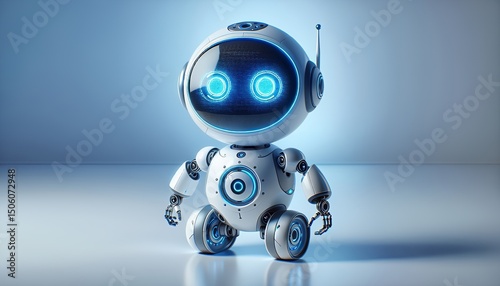 An advanced humanoid machine with illuminated features that symbolise progress in cutting-edge technology, automation and artificial intelligence.
