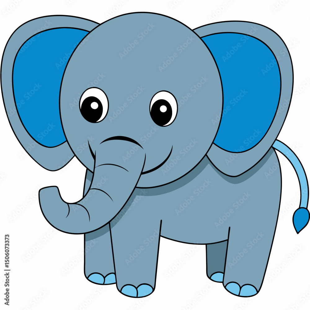 Fototapeta premium Cute cartoon elephant with blue accents smiling in a friendly pose 