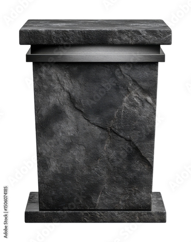 Modern black stone pedestal display stand showcase product minimalist style isolated on transparent background