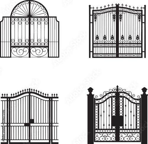 Vintage gate silhouette set vector isolated On Transparent Background
