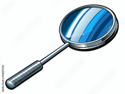 A clean vector illustration of a stainless steel dental mouth mirror with a reflective round head, on a white background