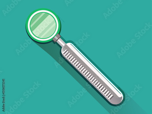 A professional vector of a dental mirror tool placed diagonally on a solid mint green background
