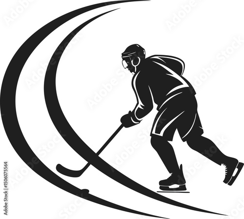 Dynamic ice hockey player silhouette action graphic