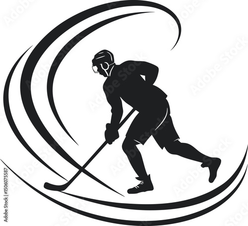 Dynamic silhouette of ice hockey player in action