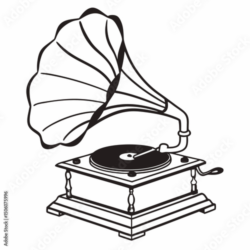 old gramophone on white background