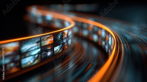 Multimedia gallery flowing in cyberspace, representing data stream