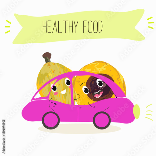 lucuma fruit cute funny cheerful characters with different poses and emotions. Vector hand drawnvector illistration.