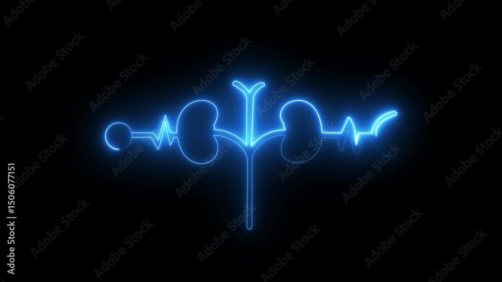 Glowing Human kidney icon animation. This renal system symbol is a neon kidney 4k animation. The kidney was divided into the right and left halves icon animated. heart ...