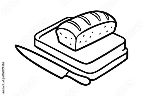 Loaf of bread on cutting board with knife
