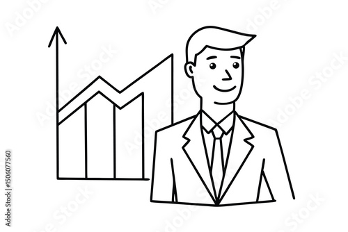 Successful businessman celebrating growth chart positive financial trends