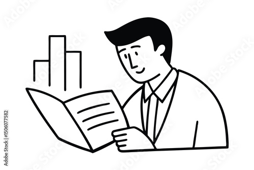 Businessman reading brochure cityscape background success planning