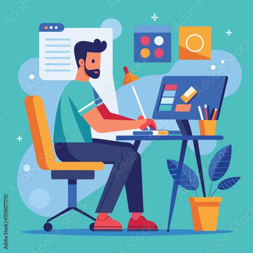 Digital Artist Creating Illustration on Tablet