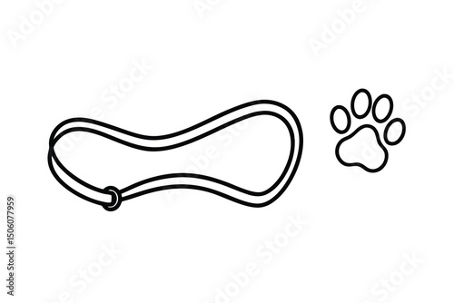 Simple line drawing of a dog leash and paw print