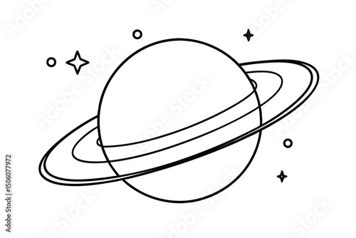 Simple line drawing of saturn planet space stars