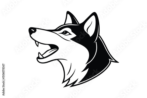 Majestic husky dog head profile black and white illustration