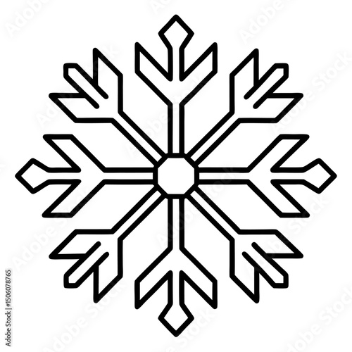 Snowflake line art icon on white background.