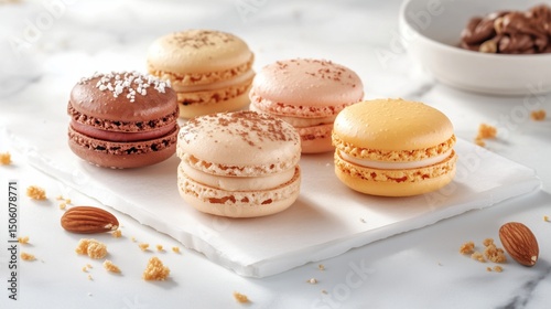 Pastel Macaron Assortment on Crumpled Parchment with Soft Daylight