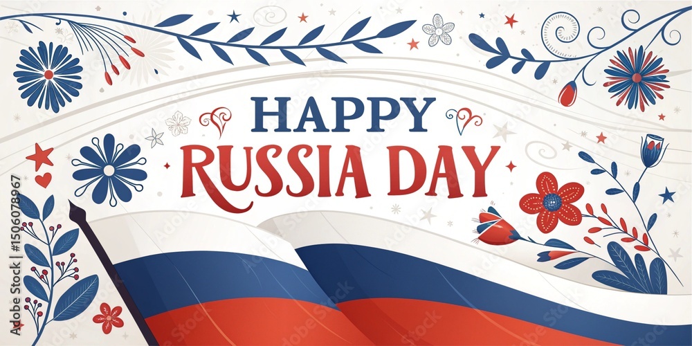 Obraz premium Happy Russia Day celebration banner with national flag and traditional border, perfect design for independence or national holiday event on june 12