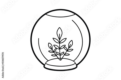 Simple line drawing of a plant in a glass globe