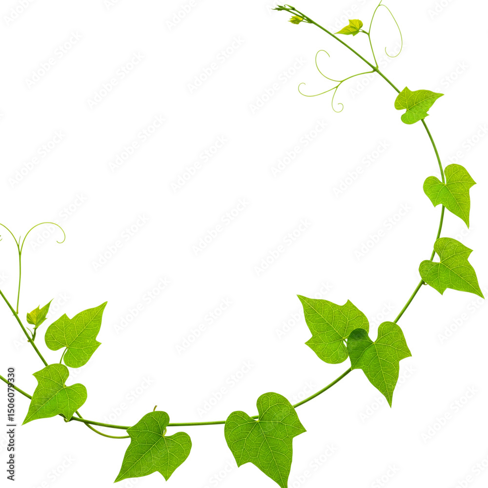 Fototapeta premium Green Vine Leaves Frame on Transparent Background Illustration Image 
