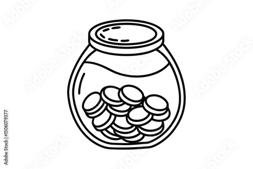 Glass jar filled with stacked coins savings money