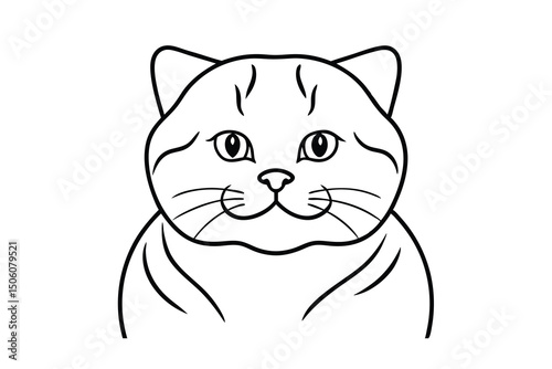 Adorable british shorthair cat line art illustration
