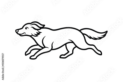 Running dog line art canine animal pet friend loyal companion