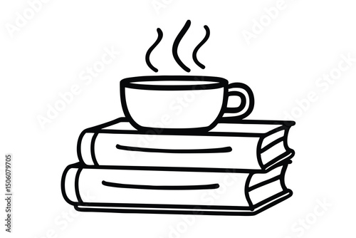 Cozy coffee break with stack of books reading relaxation
