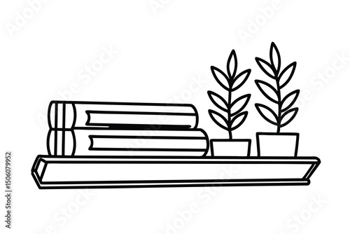Books and potted plants on a simple shelf minimalist design