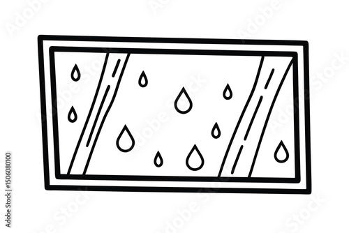 Rainy day window water drops simple line art illustration