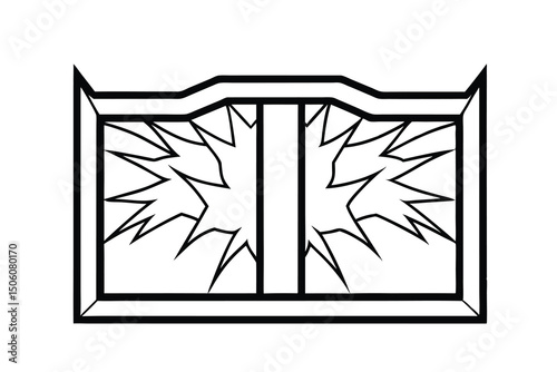 Shattered window pane double frame black outline illustration