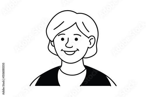 Happy smiling woman line art illustration portrait