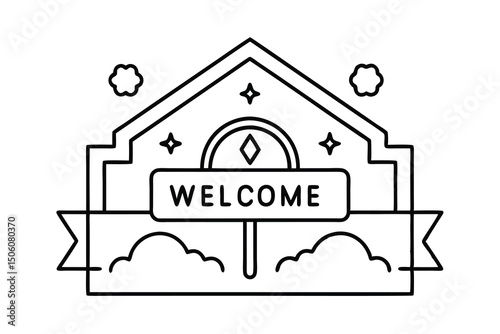 Welcome home house line art graphic design illustration