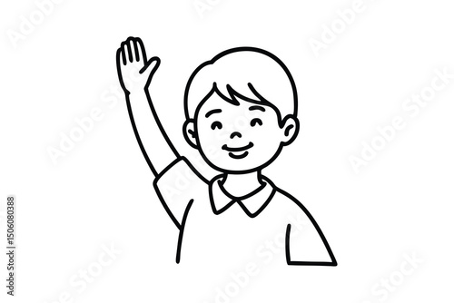 Happy boy raising hand up smiling cartoon illustration