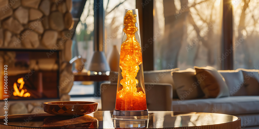 Obraz premium Glowing Lava Lamp on Coffee Table 