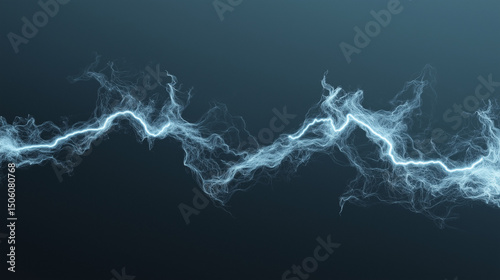 Electric energy bolt with glowing lightning effect and smoky plasma discharge on dark background, high voltage spark for sci-fi and power visuals