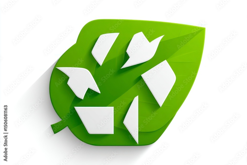 Recycling Symbol on Green Leaf EcoFriendly and Sustainable Design for Environmental Awareness Recycling Symbol on Green Leaf EcoFriendly and Sustainable Design for Environmental Awareness
