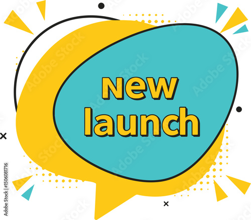 yellow cyan stylized speech bubble new launch vector button