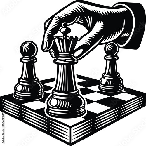 Black chess queen and king on wooden board symbolizing strategy and leadership