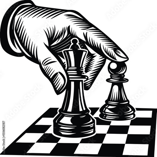 Black and white chess pieces on a black chessboard showing strategy and competition