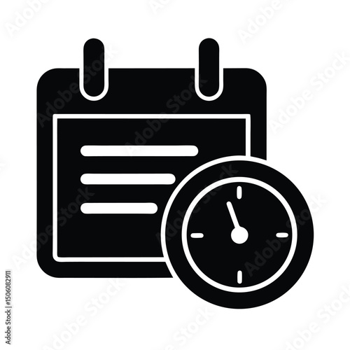 Appointment Icon with Clock in Flat Style