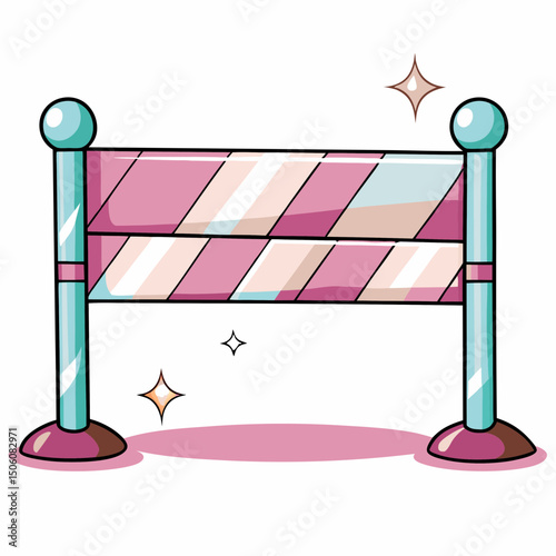 Cartoon barrier with pink and blue stripes and shiny accents  