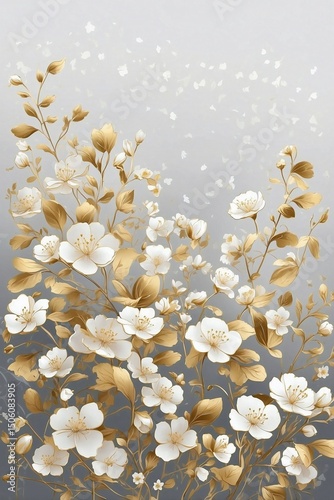 Golden-White Summer Background Adorned with White Small Flowers, Creating an Atmosphere of Warmth and Joy