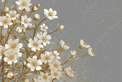 Golden-White Summer Background Adorned with White Small Flowers, Creating an Atmosphere of Warmth and Joy