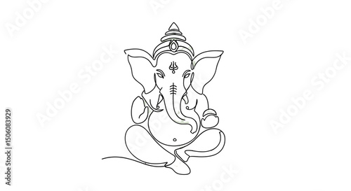 Divine Reverence in Lines: An artistic, minimalistic line drawing depicts the revered figure of Ganesha, embodying wisdom and prosperity in a graceful posture.