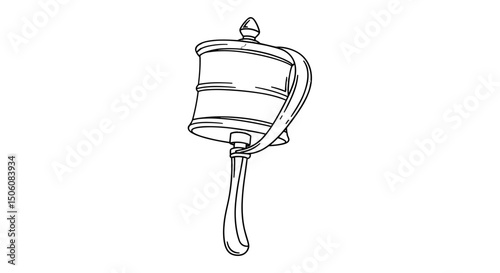 Prayer Wheel Illustration: A detailed line drawing of a traditional prayer wheel, a sacred object used in Buddhist and other religious practices.