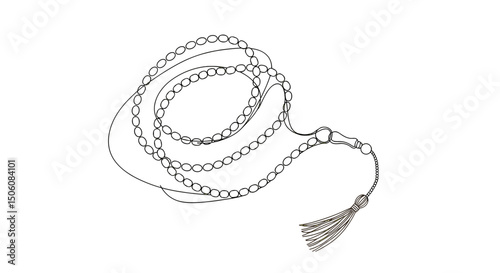 Prayer Beads: Intricate prayer beads elegantly displayed against a backdrop, symbolizing faith, spirituality, and tranquility. The delicate strands of beads evoke a sense of peace and reflection.