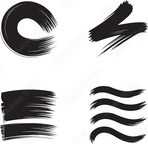 Ink Grunge Brush Strokes silhouette set vector  isolated On Transparent Background